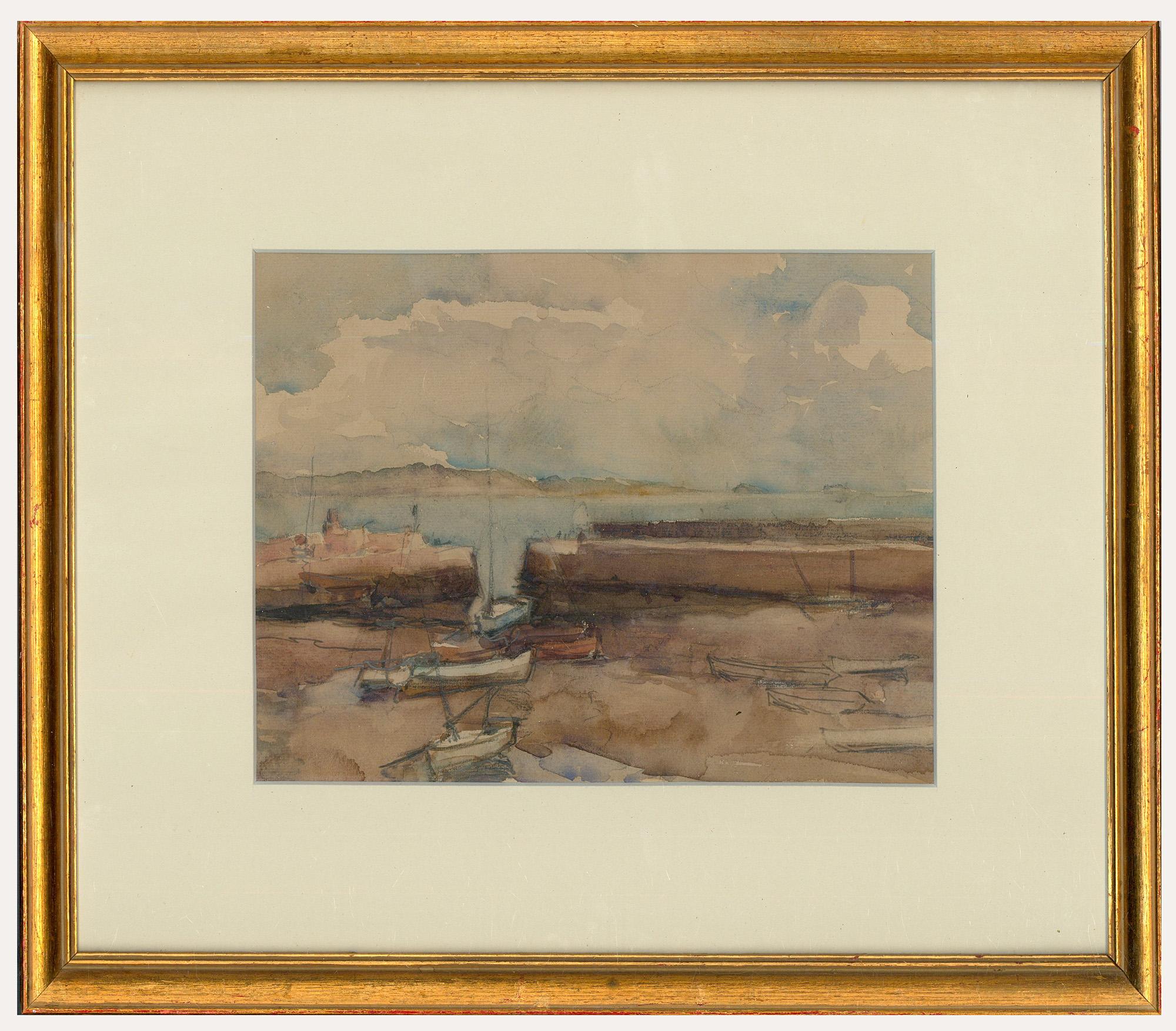 Unknown Figurative Art - Framed Mid 20th Century Watercolour - Estuary at Low Tide