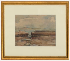 Vintage Framed Mid 20th Century Watercolour - Estuary at Low Tide