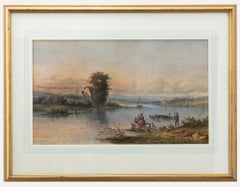 Framed English School Mid 19th Century Watercolour - Meeting by the River