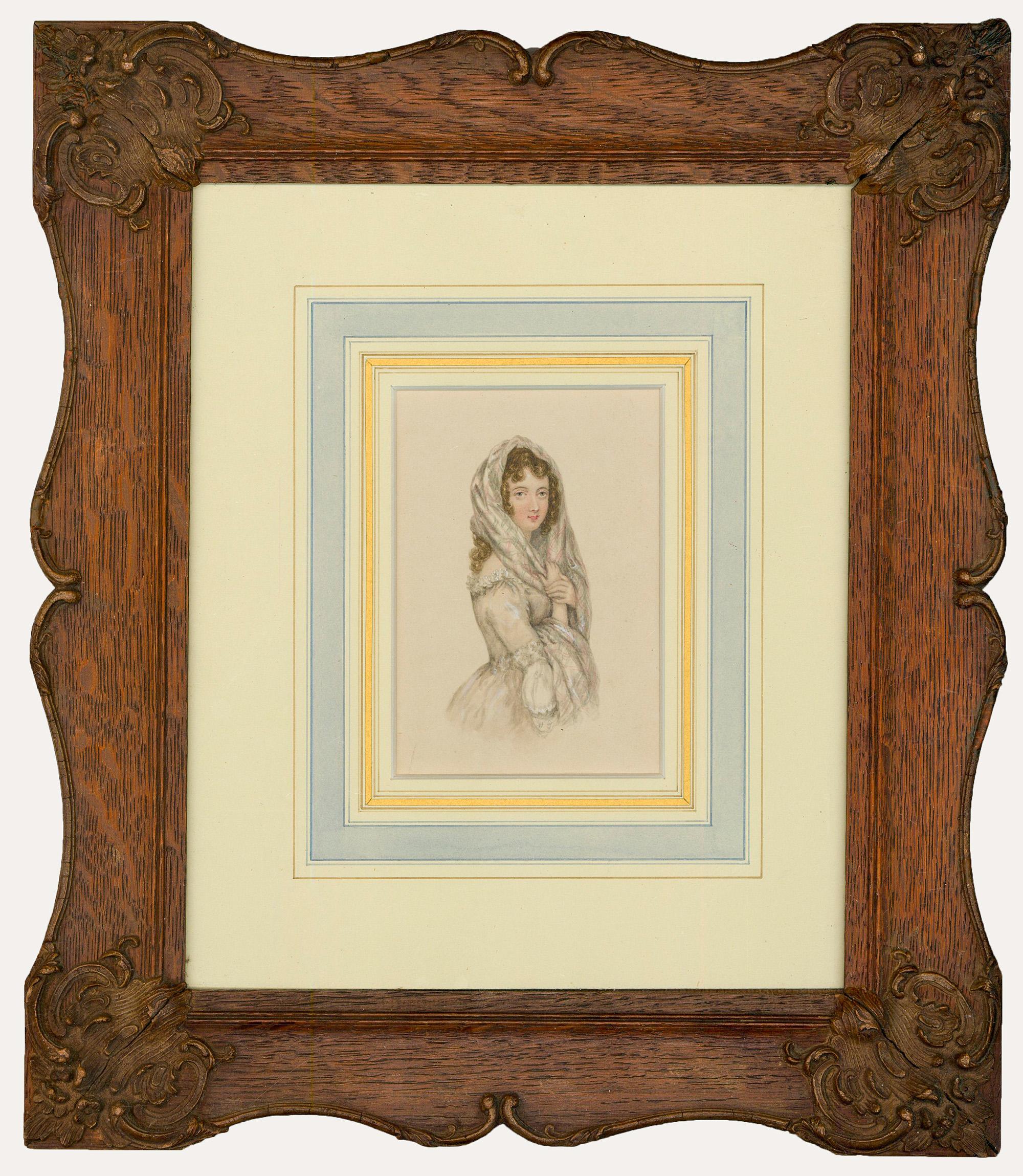 Unknown Portrait – Aquarell des 19. Jahrhunderts – Regency-Dame in einem Kopftuch