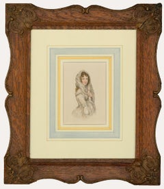 Aquarell des 19. Jahrhunderts – Regency-Dame in einem Kopftuch