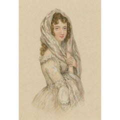 19th Century Watercolour - Regency Lady in a Headscarf