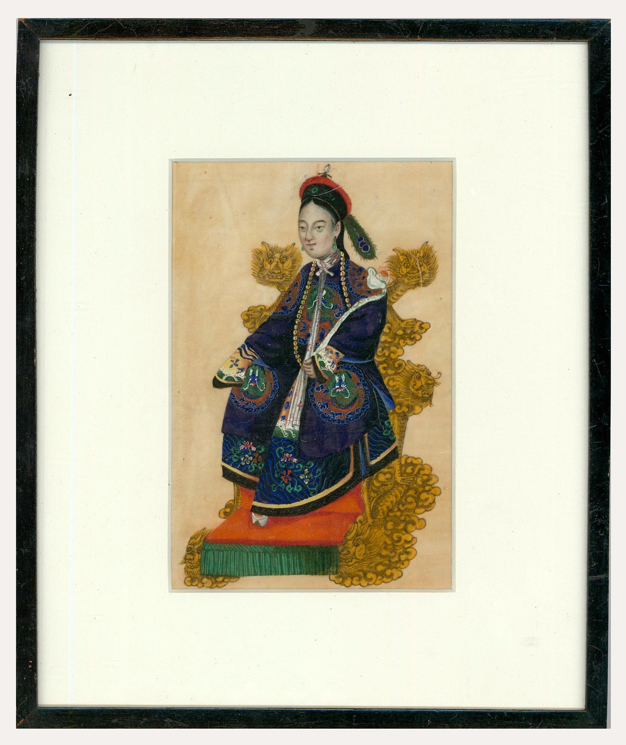 Unknown Portrait – Feines Aquarell der chinesischen Schule des 19. Jahrhunderts – Die Kaiserin