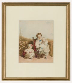 Antique Early 19th Century Regency Watercolour - Portrait of Three Siblings
