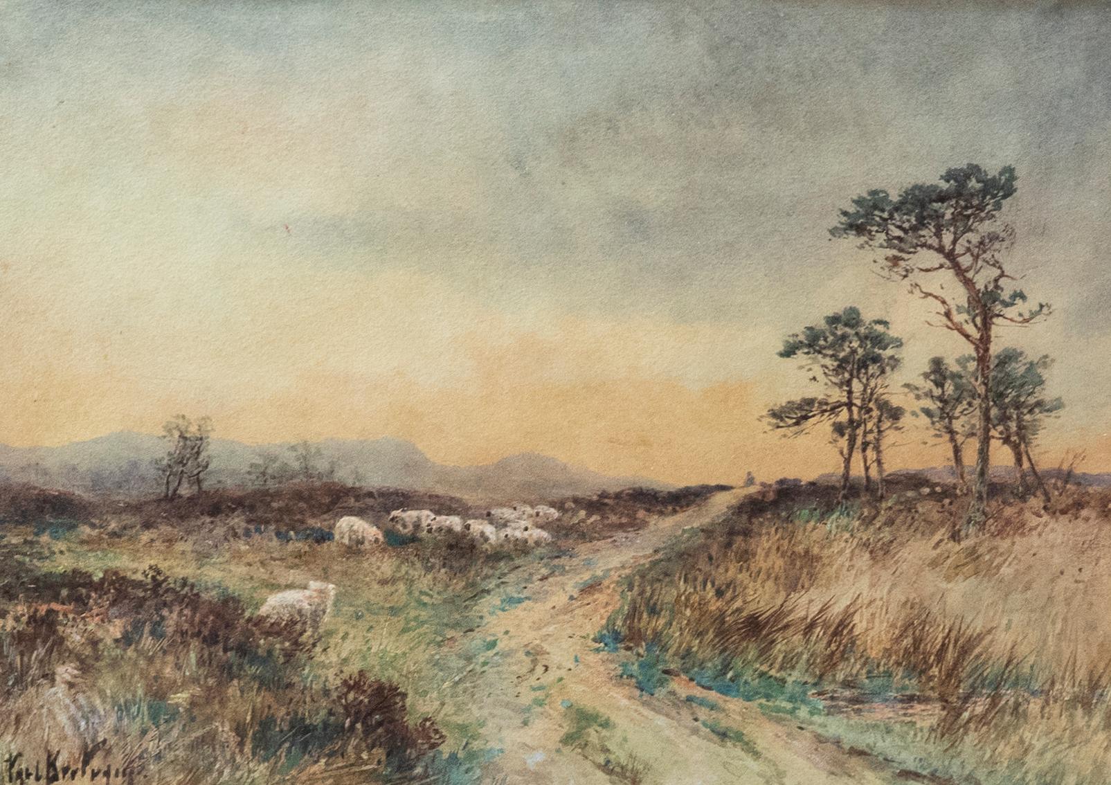 Framed English School Early 20th Century Watercolour - Moorland Grazing - Art by Unknown