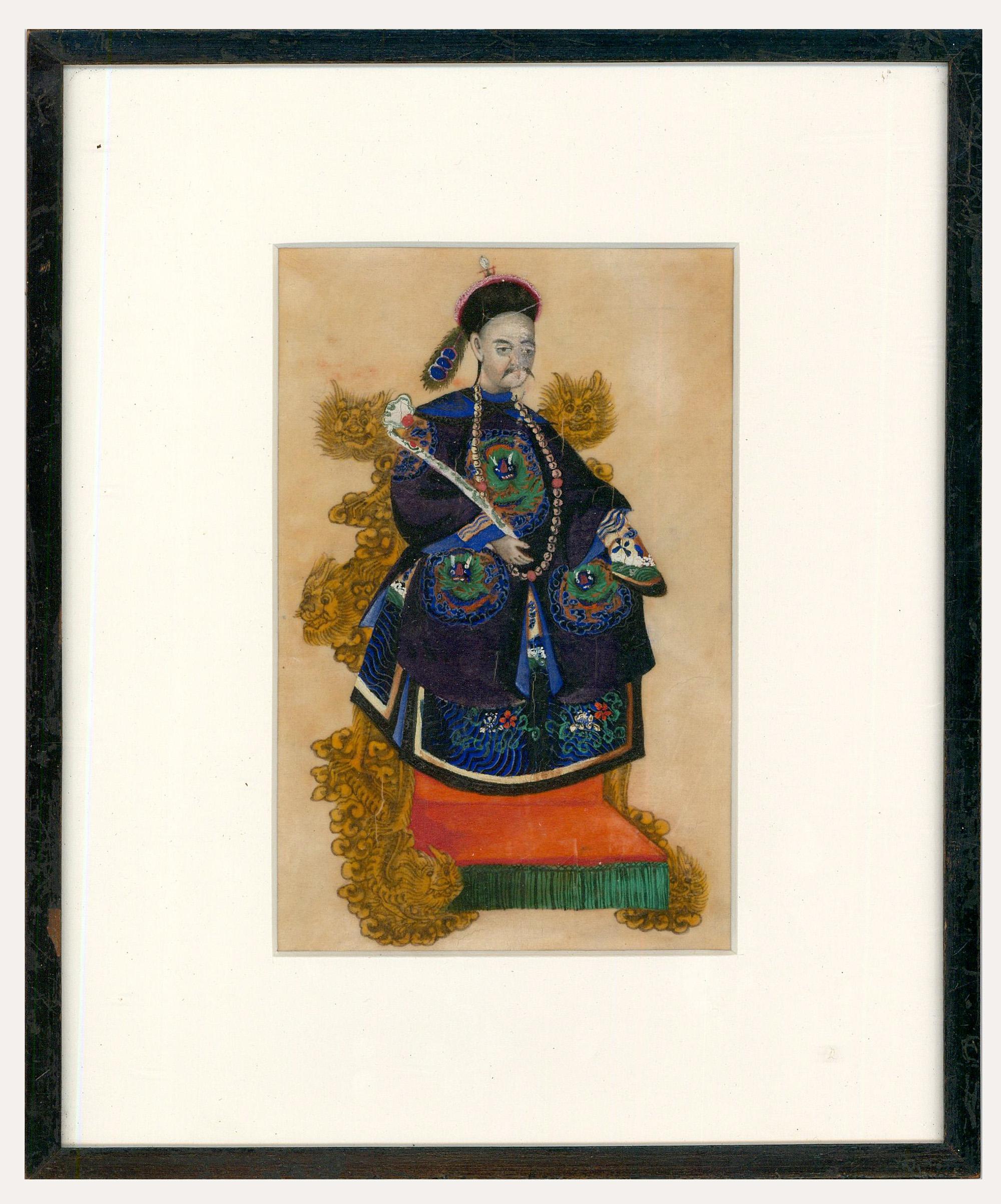 Unknown Portrait – Schönes Aquarell der chinesischen Schule des 19. Jahrhunderts - The Emperor