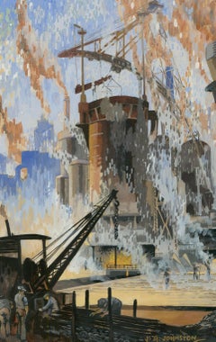J.A. Johnston - Framed 20th Century Gouache, The Iron Works