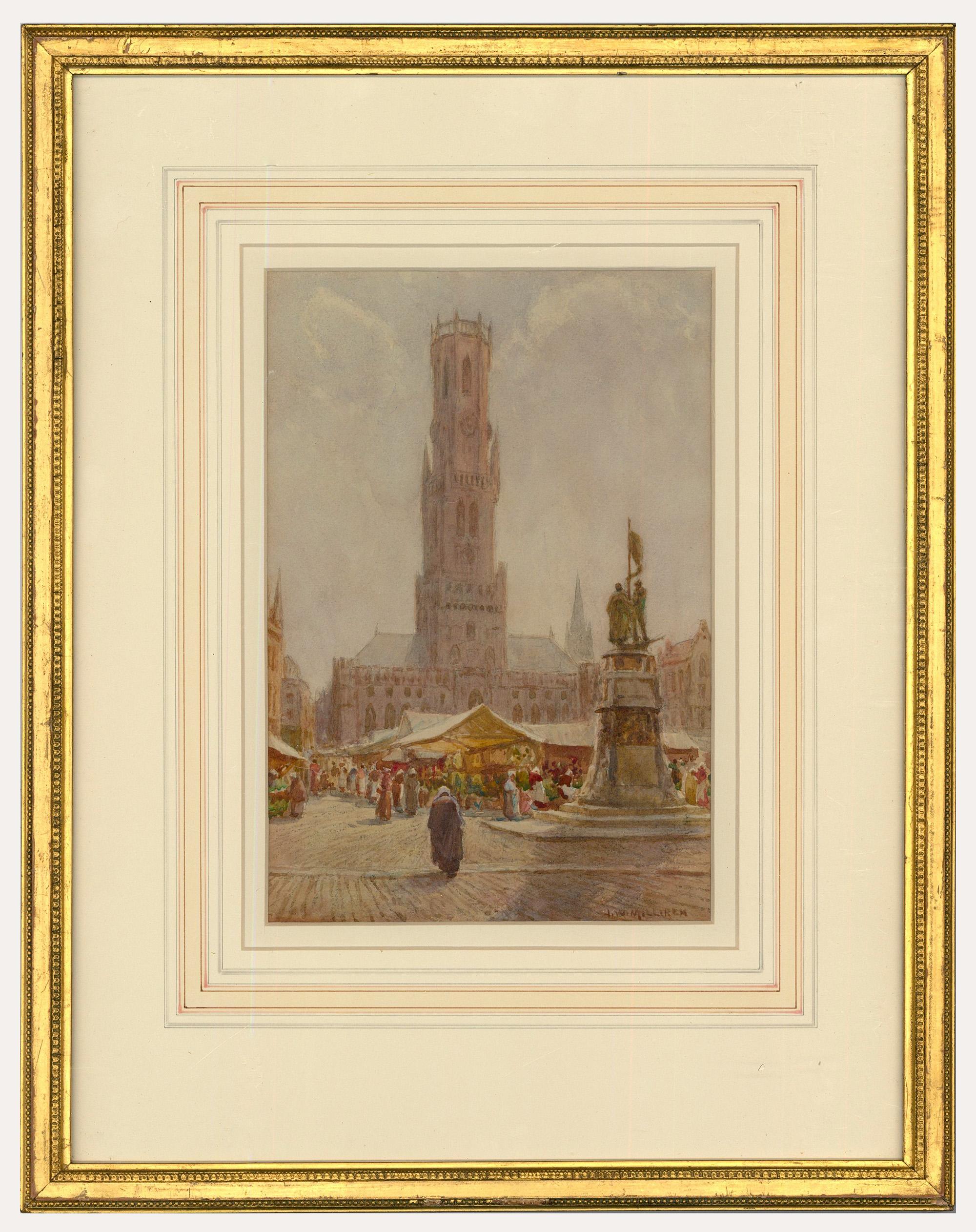 Unknown Landscape Art - Joseph W. Milliken (1865-1945) - Watercolour, The Grand Palace, Bruges