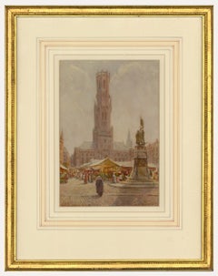 Antique Joseph W. Milliken (1865-1945) - Watercolour, The Grand Palace, Bruges