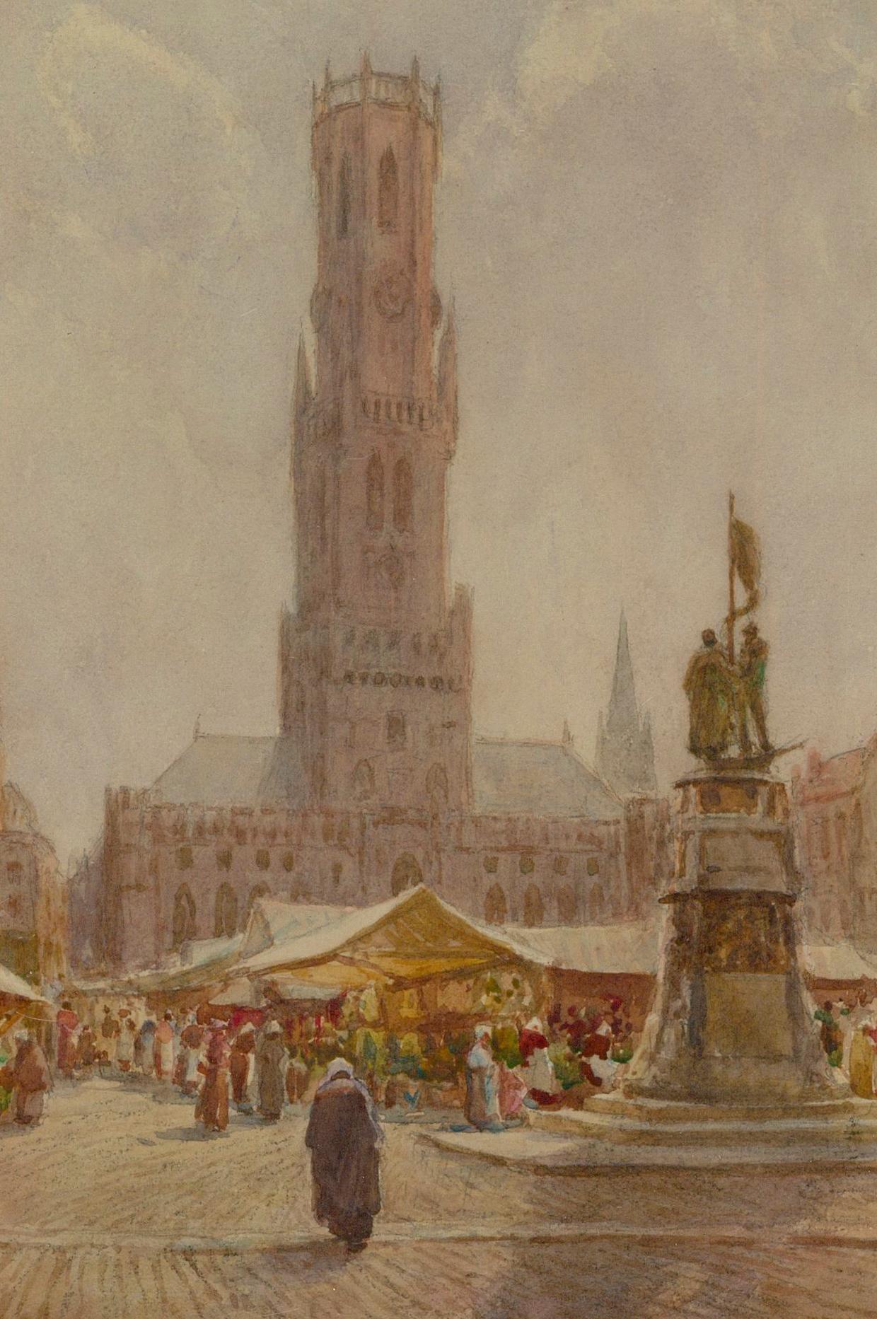 Joseph W. Milliken (1865-1945) - Watercolour, The Grand Palace, Bruges - Art by Unknown