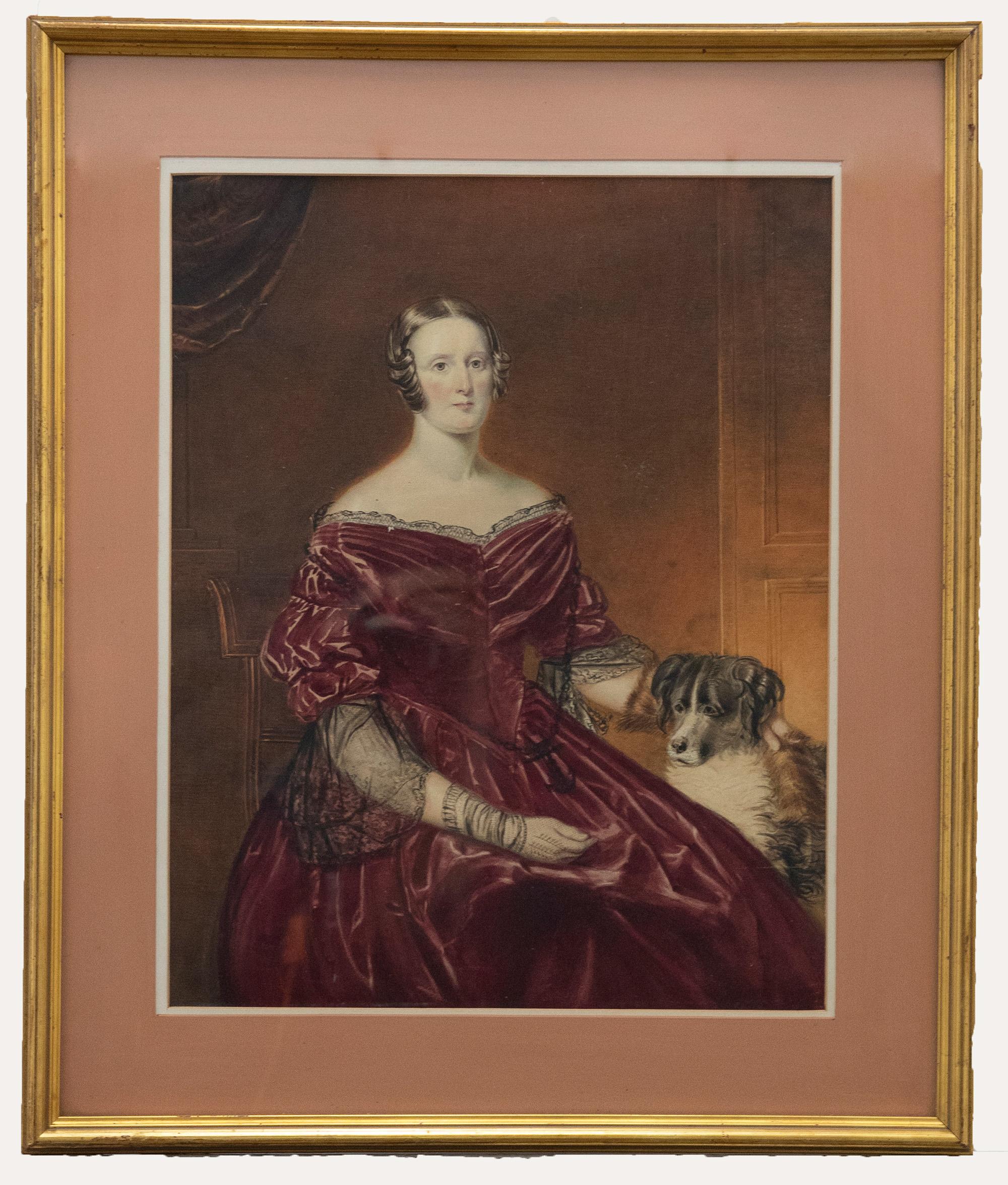 Unknown Portrait – Hope James Stewart (1816-1881) - 1847 Aquarell, Porträt einer Dame und eines Hundes