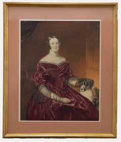Hope James Stewart (1816-1881) - 1847, aquarelle, portrait d'une femme et d'un chien