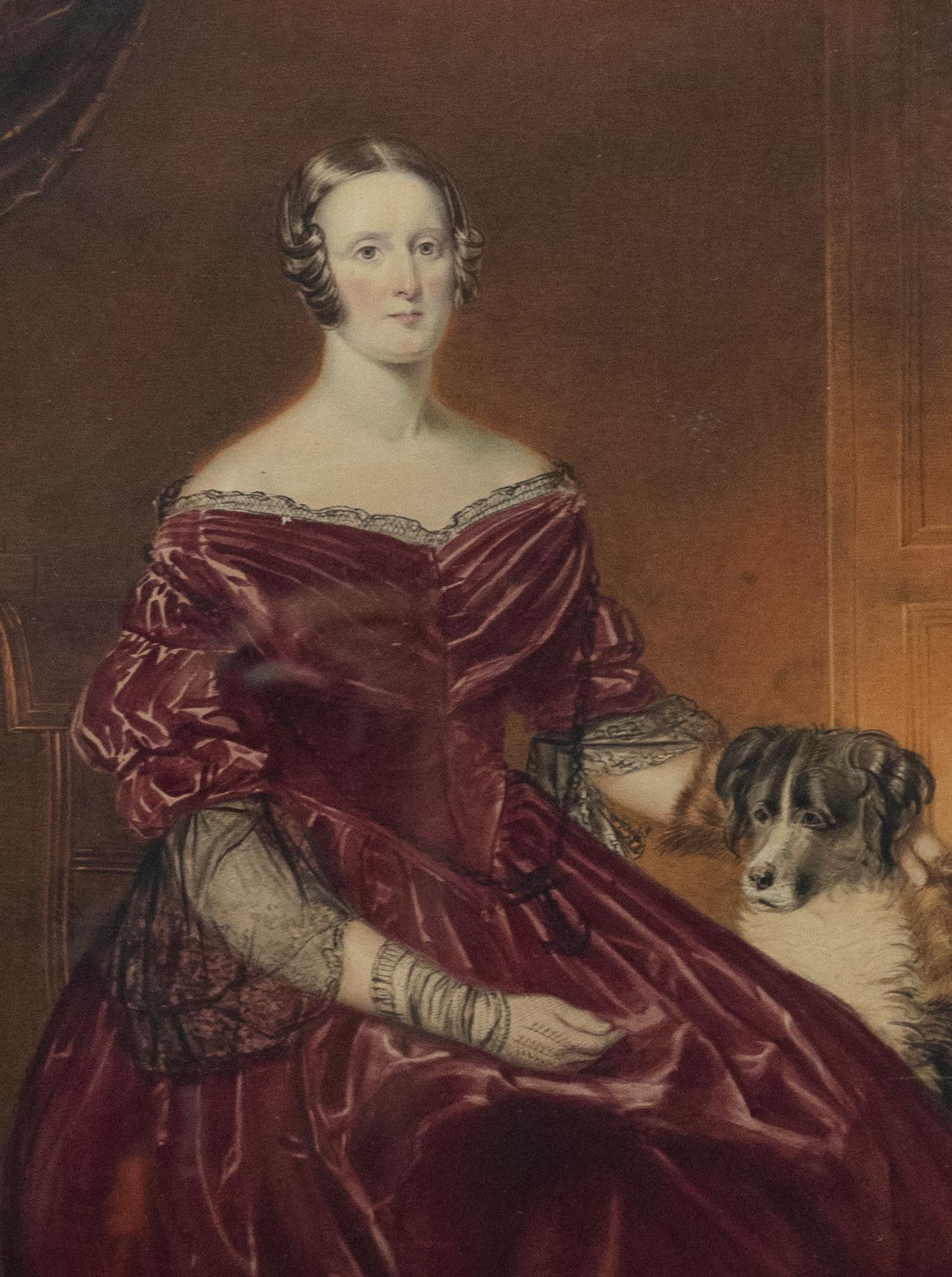 Hope James Stewart (1816-1881) - 1847 Aquarell, Porträt einer Dame und eines Hundes – Art von Unknown