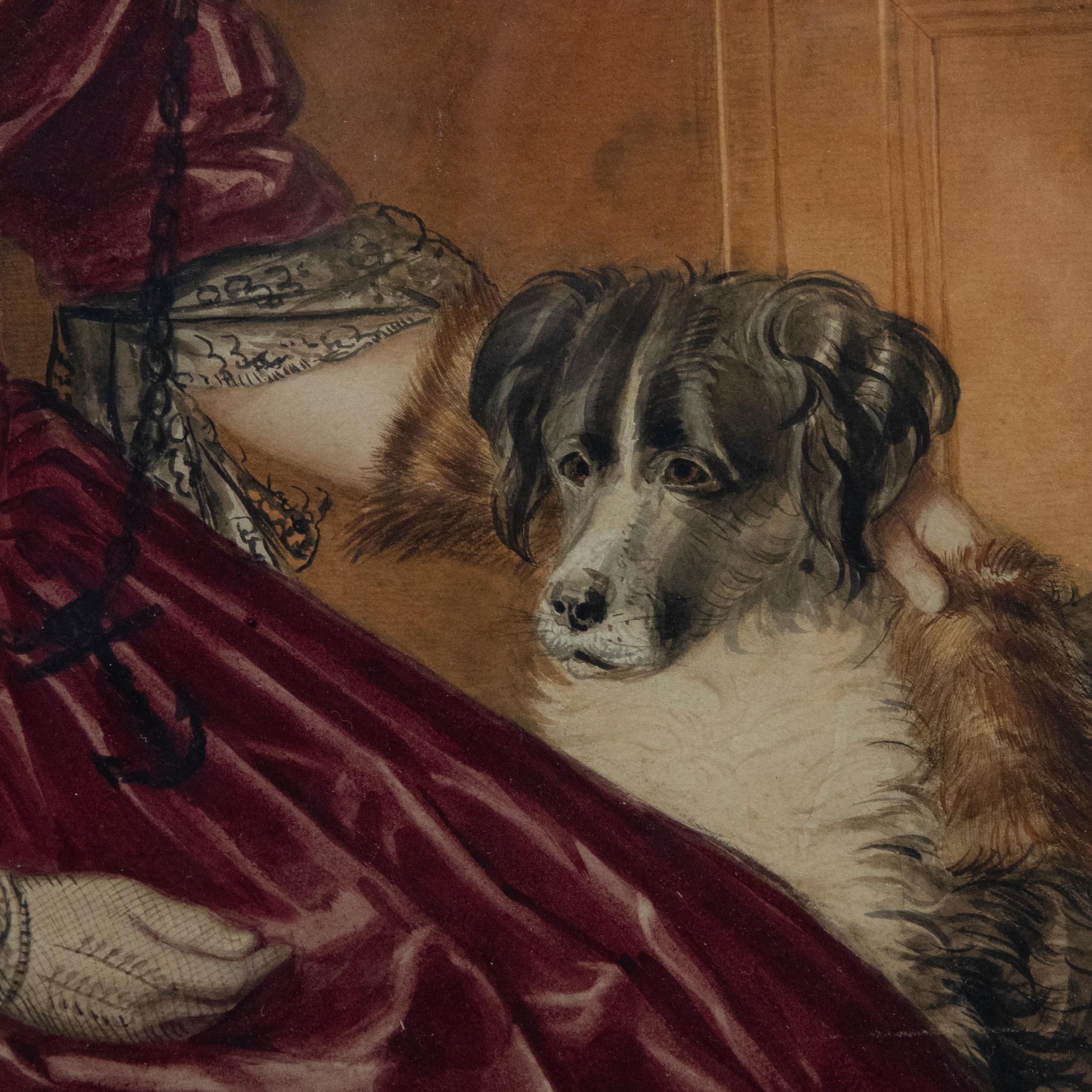 Hope James Stewart (1816-1881) - 1847 Aquarell, Porträt einer Dame und eines Hundes im Angebot 1