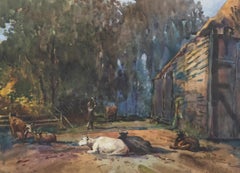Michael Crawley (b.1938) - 20th Century Watercolour, Farmyard Scene, Derbyshire
