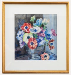 Isabel Wrightson (1890-1950), aquarelle encadrée, « Anemones in a Bowl »