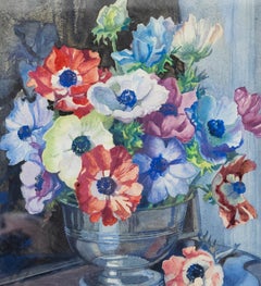 Isabel Wrightson (1890-1950) - Framed Watercolour, Anemones in a Bowl