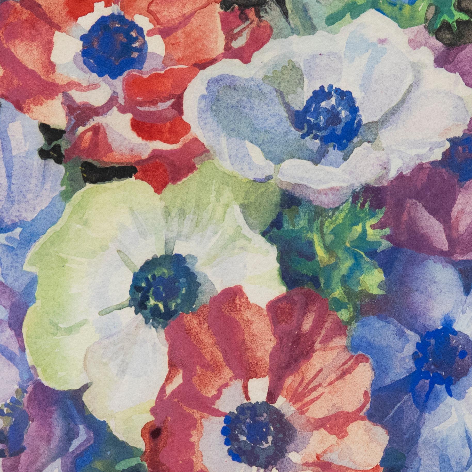 Isabel Wrightson (1890-1950) - Framed Watercolour, Anemones in a Bowl For Sale 3