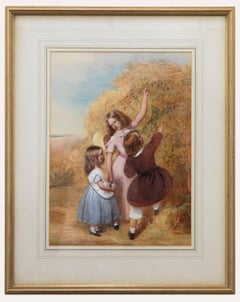 Frederick Cruickshank (1800-1868) - 1855 Watercolour, Children Berry Picking