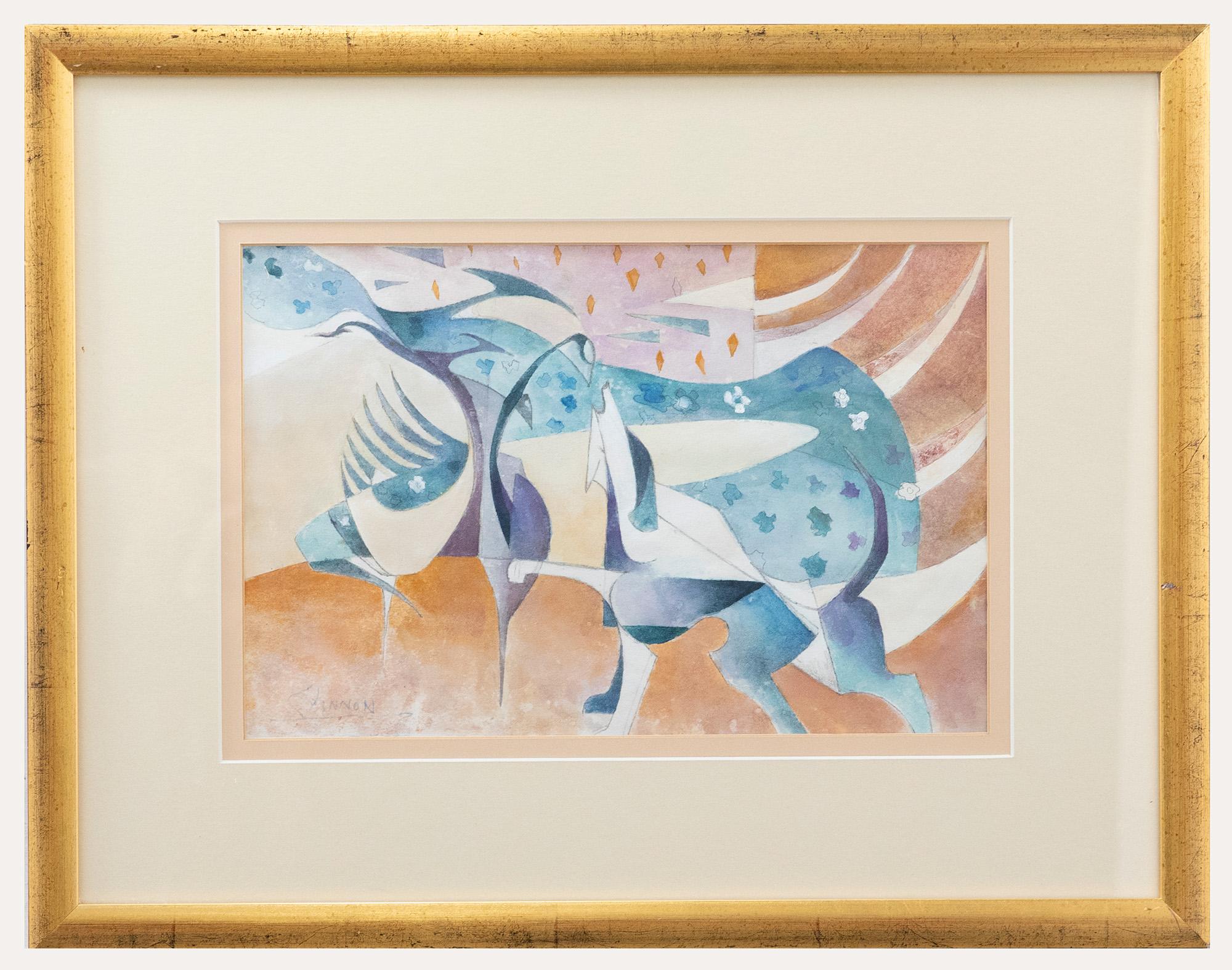 Unknown Animal Art - George Cannon (b.1930) - 20th Century Watercolour, Hound Dog and Frightened Bird