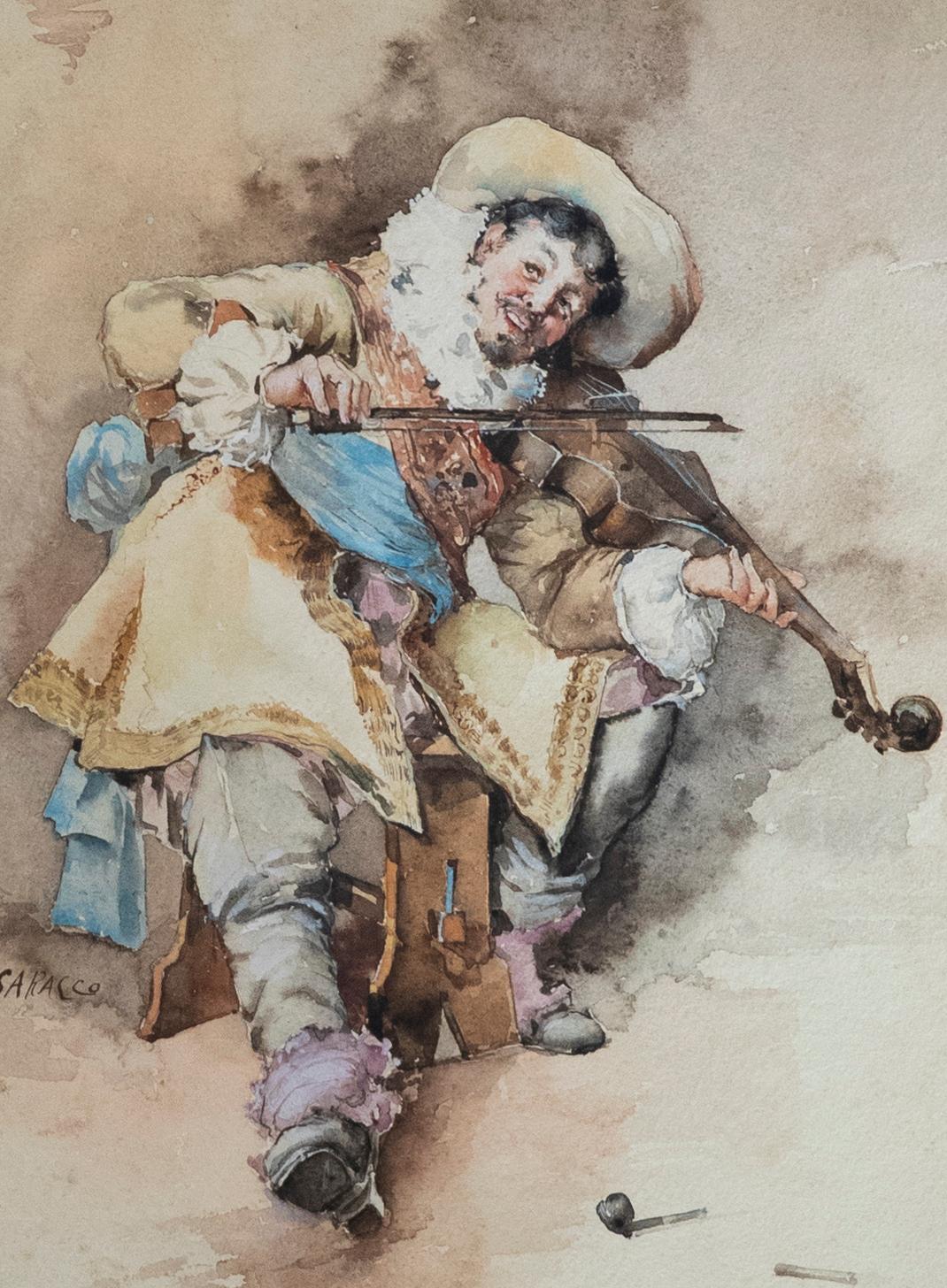 E. Saracco – Italienische Schule des frühen 20. Jahrhunderts, Aquarell, The Fiddler – Art von Unknown