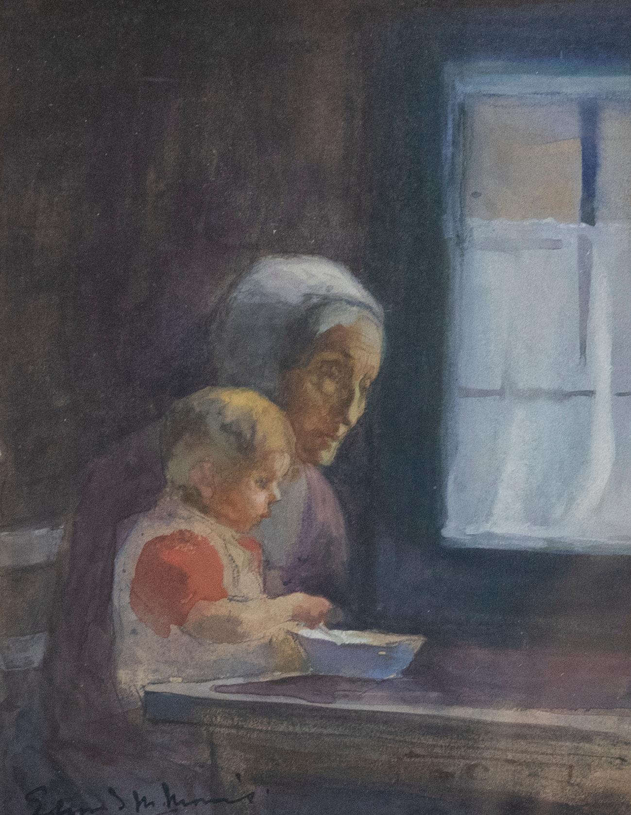 Edmund M. Morris - 1895, Aquarelle, déjeuner avec grand-mère - Art de Unknown