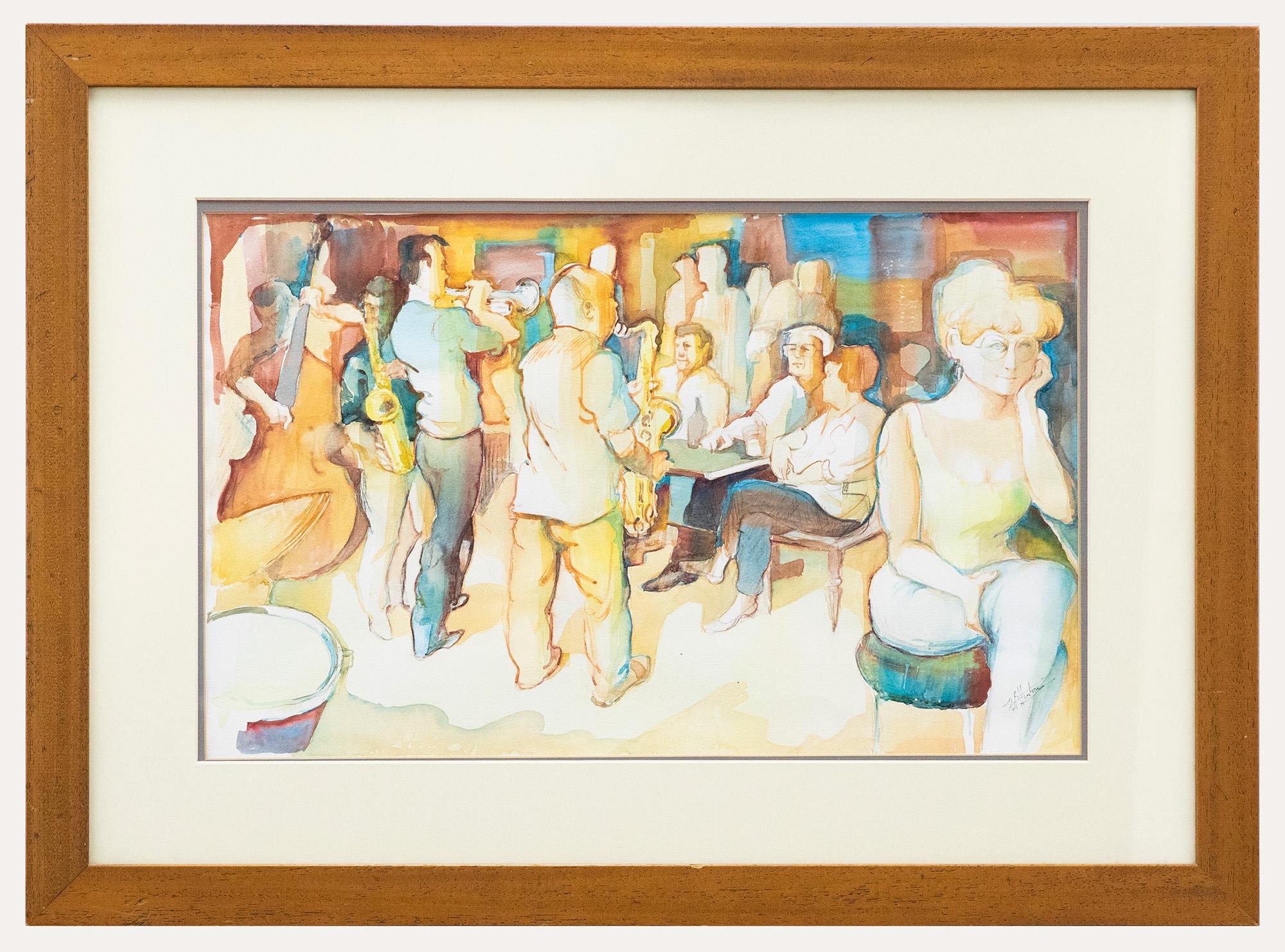 Unknown Figurative Art - W.B. Hinton - Framed Contemporary Watercolour, The Jazz Club