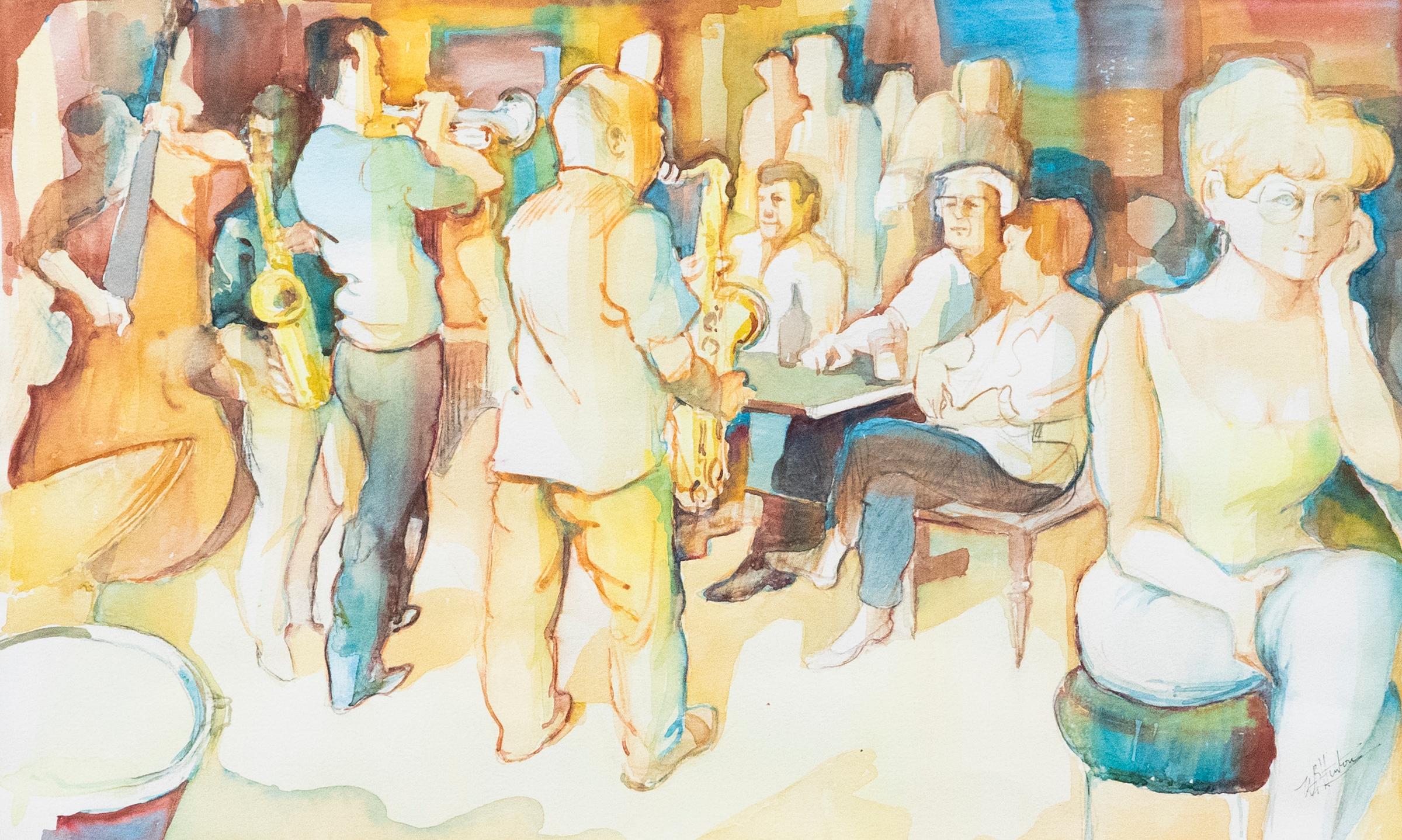 W.B. Hinton - Aquarelle contemporaine encadrée, The Jazz Club - Art de Unknown