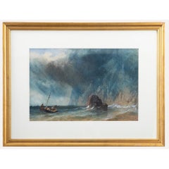 Framed 19th Century Watercolour - Rowing Away from Danger