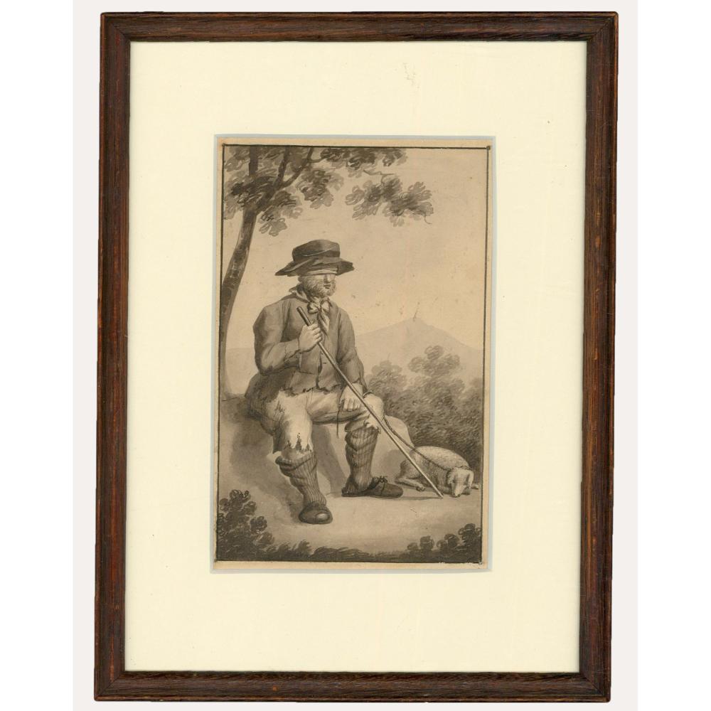 Unknown Portrait – Gerahmtes Aquarell aus dem 18. Jahrhundert – Der Blinde Mann