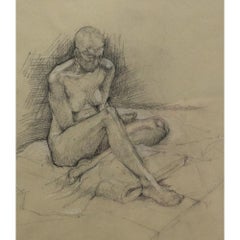 Framed 20th Century Charcoal Drawing - Seated Nude