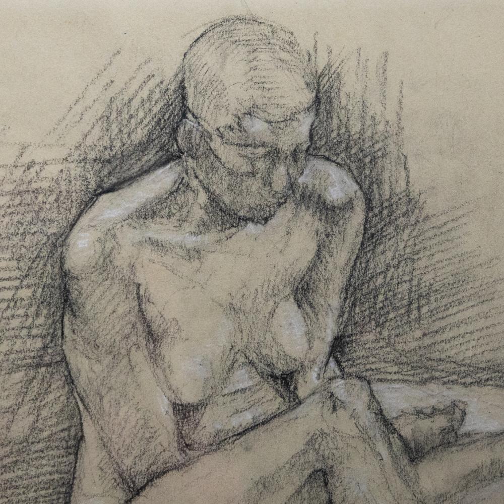 Framed 20th Century Charcoal Drawing - Seated Nude For Sale 2