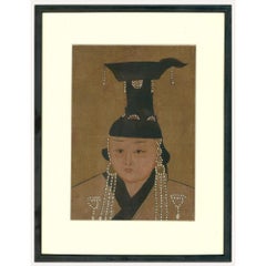 Framed Early 20th Century Chinese Watercolour - Noblewomen in Gugu Hat