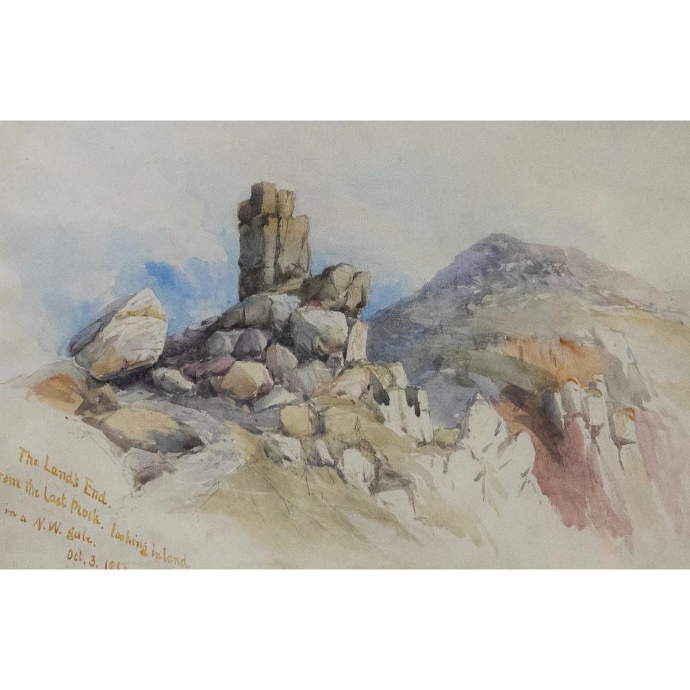 Gerahmtes Aquarell aus der Mitte des 19. Jahrhunderts – Das Land's End, aus dem letzten Entwurf – Art von Unknown