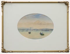 Framed English School 19th Century Watercolour - Fishing in the Bay