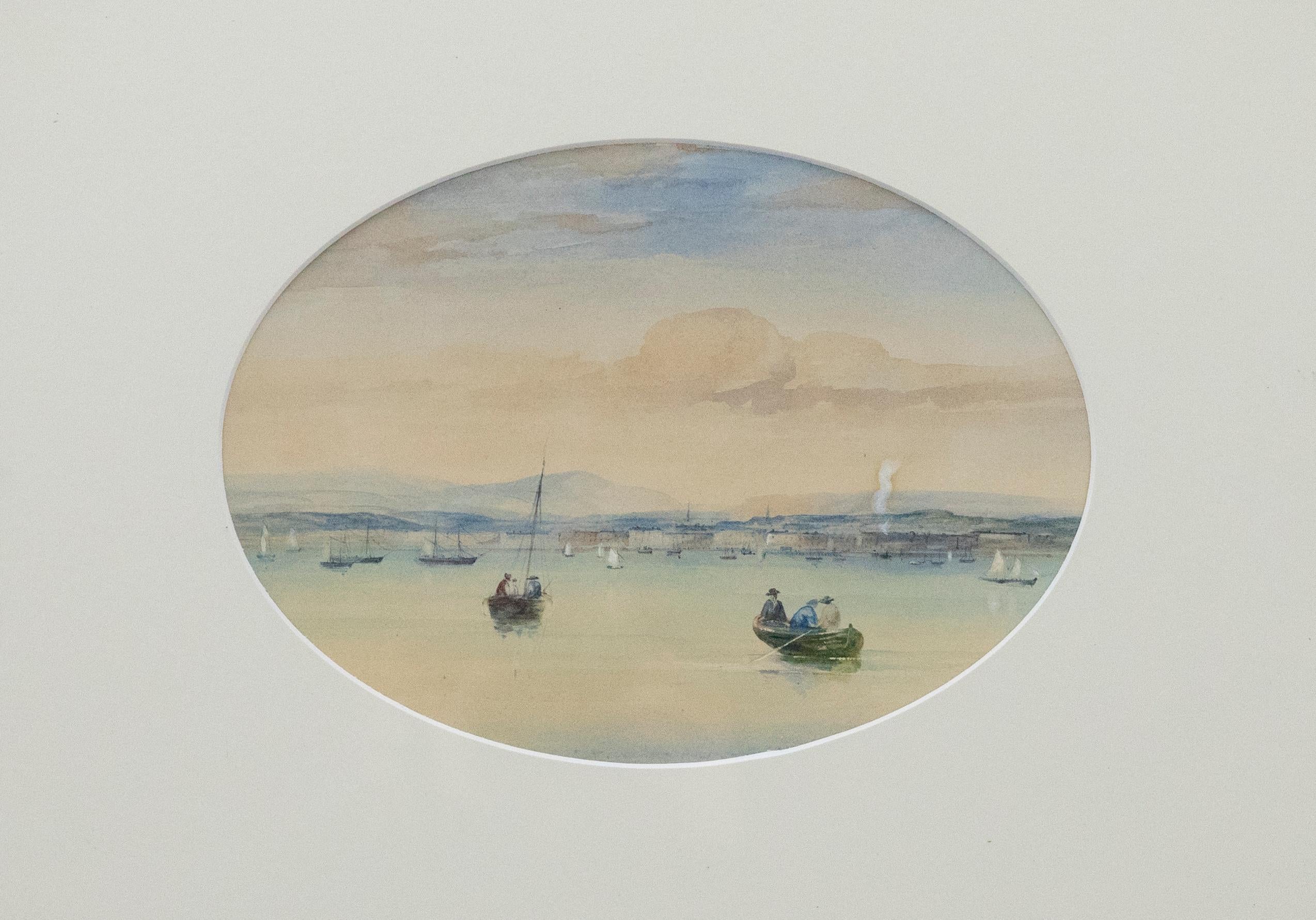 Framed English School 19th Century Watercolour - Fishing in the Bay - Art by Unknown