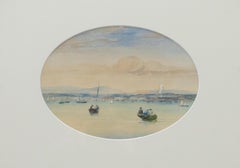 Framed English School 19th Century Watercolour - Fishing in the Bay