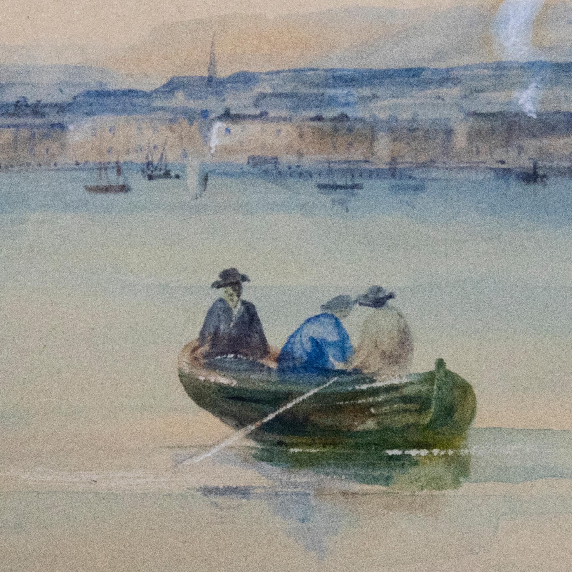 Framed English School 19th Century Watercolour - Fishing in the Bay For Sale 1