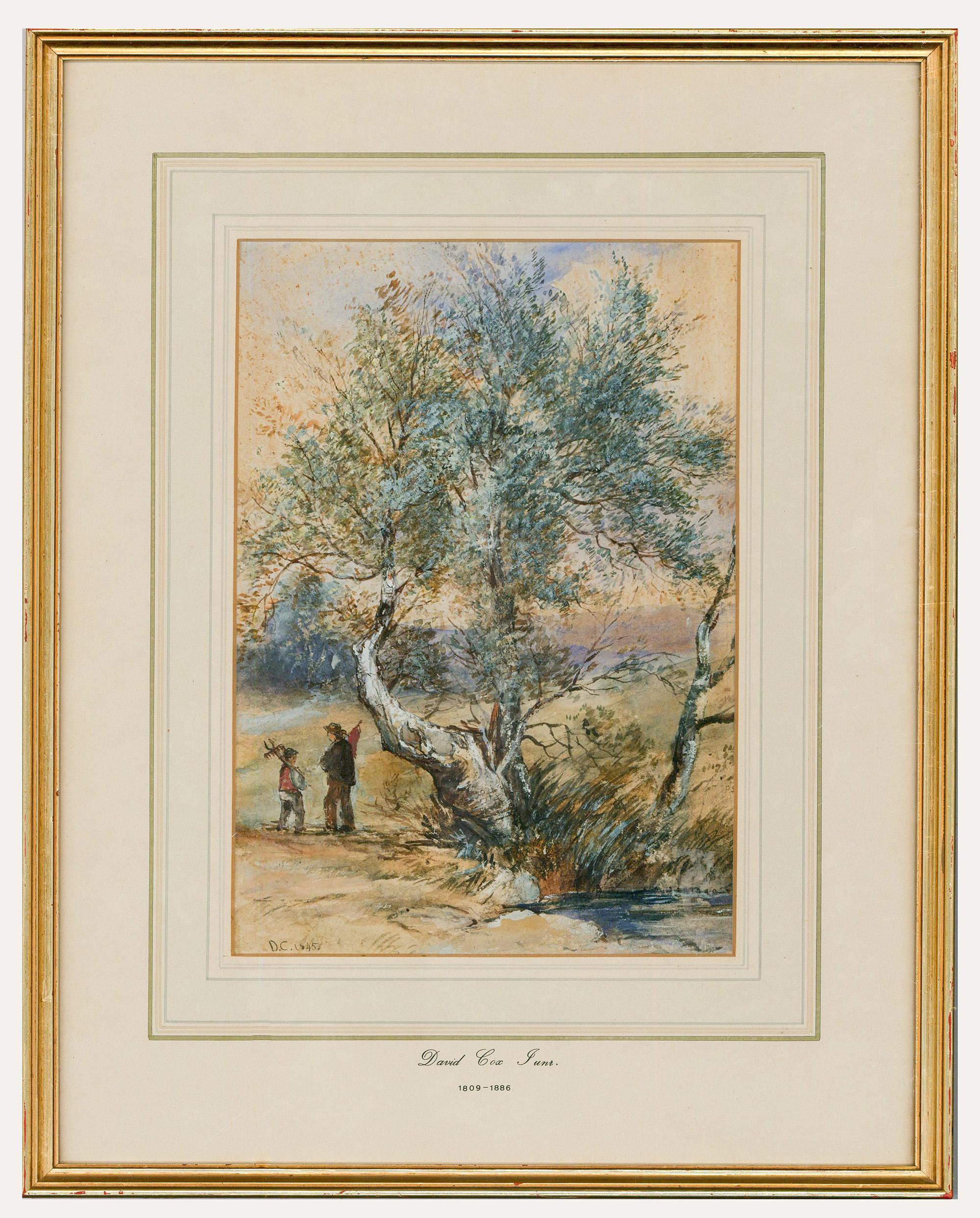 Unknown Landscape Art - Follower of David Cox Jnr. ARWS (1809-1885) - Watercolour, Figures by a Stream