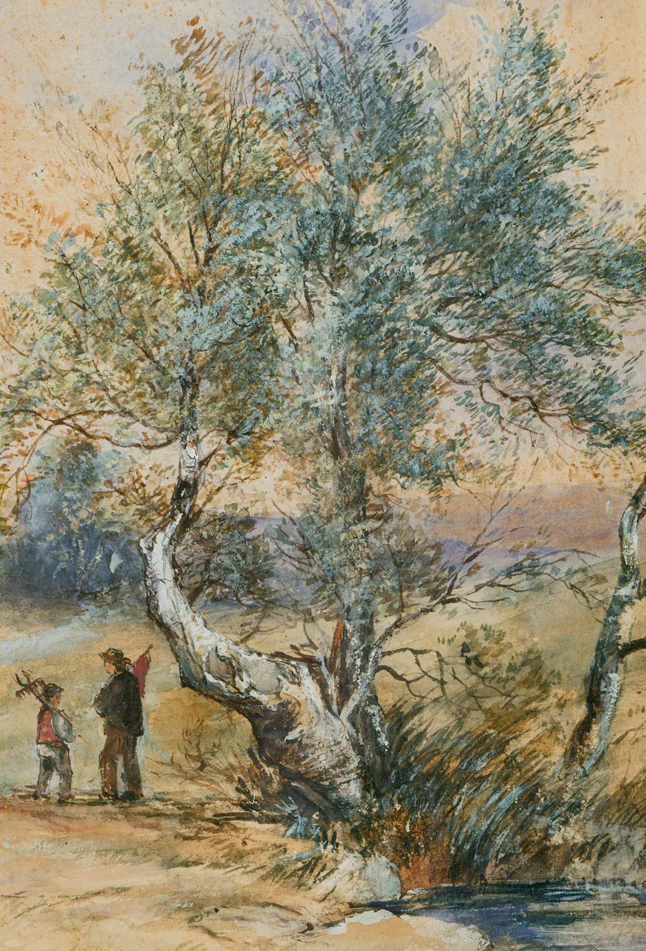 Follower of David Cox Jnr. ARWS (1809-1885) - Watercolour, Figures by a Stream - Art by Unknown