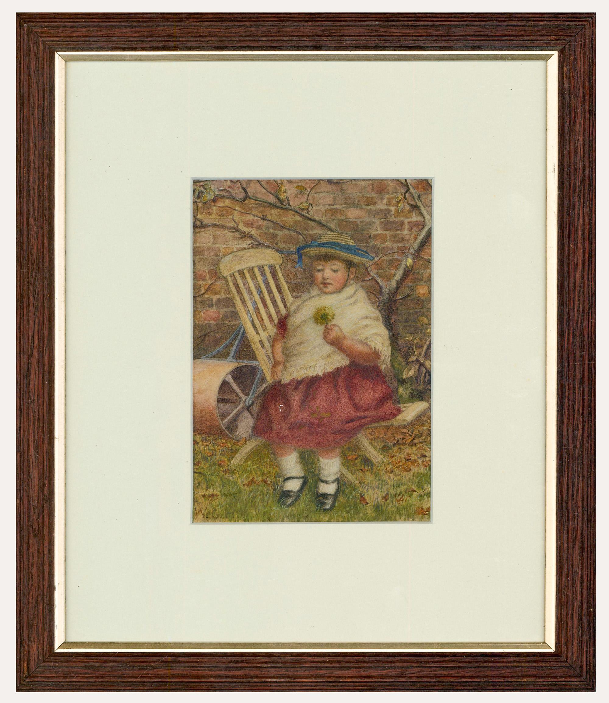Unknown Portrait - W.G.H - Framed Early 20th Century Watercolour, Girl Wearing Hat with Blue Ribbon