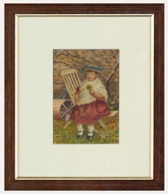 W.G.H - Framed Early 20th Century Watercolour, Girl Wearing Hat with Blue Ribbon