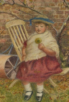 W.G.H - Framed Early 20th Century Watercolour, Girl Wearing Hat with Blue Ribbon