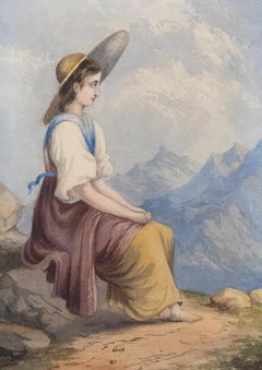 Framed Mid 19th Century Watercolour - At the Cliffs Edge