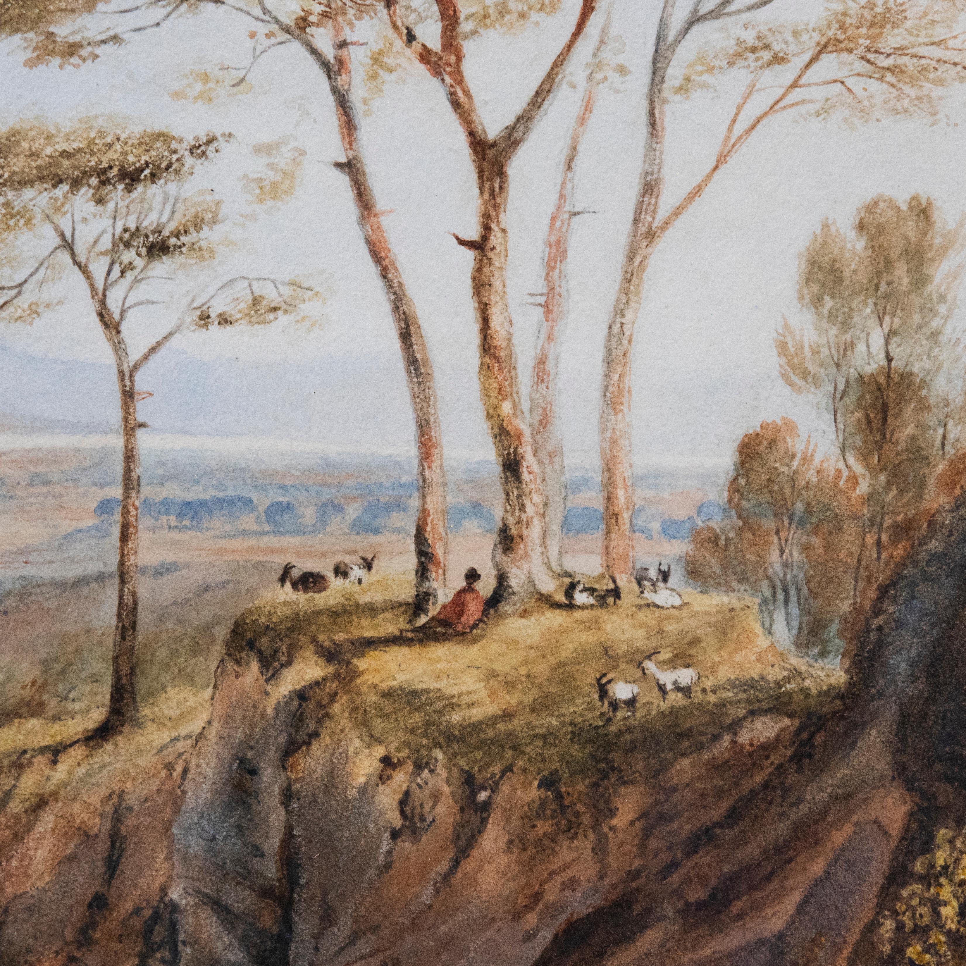 Framed 19th Century Watercolour - Watching from the Hill For Sale 1