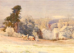 John William Schofield (1865-1944) - Watercolour, Feeding Cattle