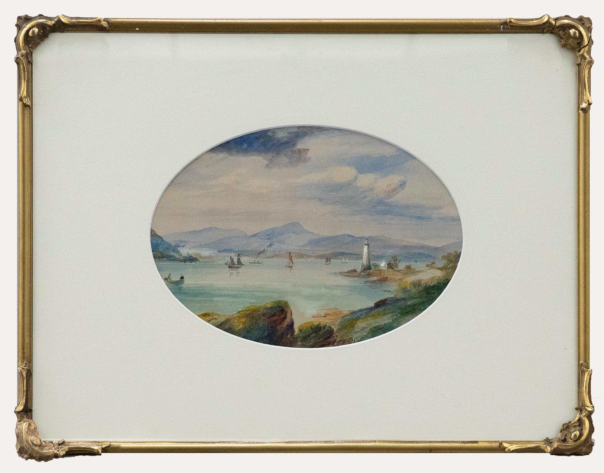 Unknown Figurative Art - Framed English School 19th Century Watercolour - The White Lighthouse