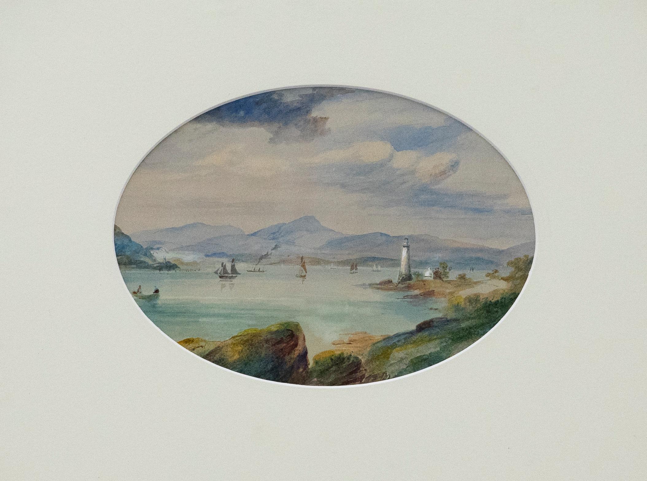 Framed English School 19th Century Watercolour - The White Lighthouse - Art by Unknown