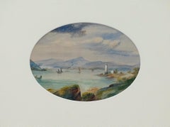 Framed English School 19th Century Watercolour - The White Lighthouse