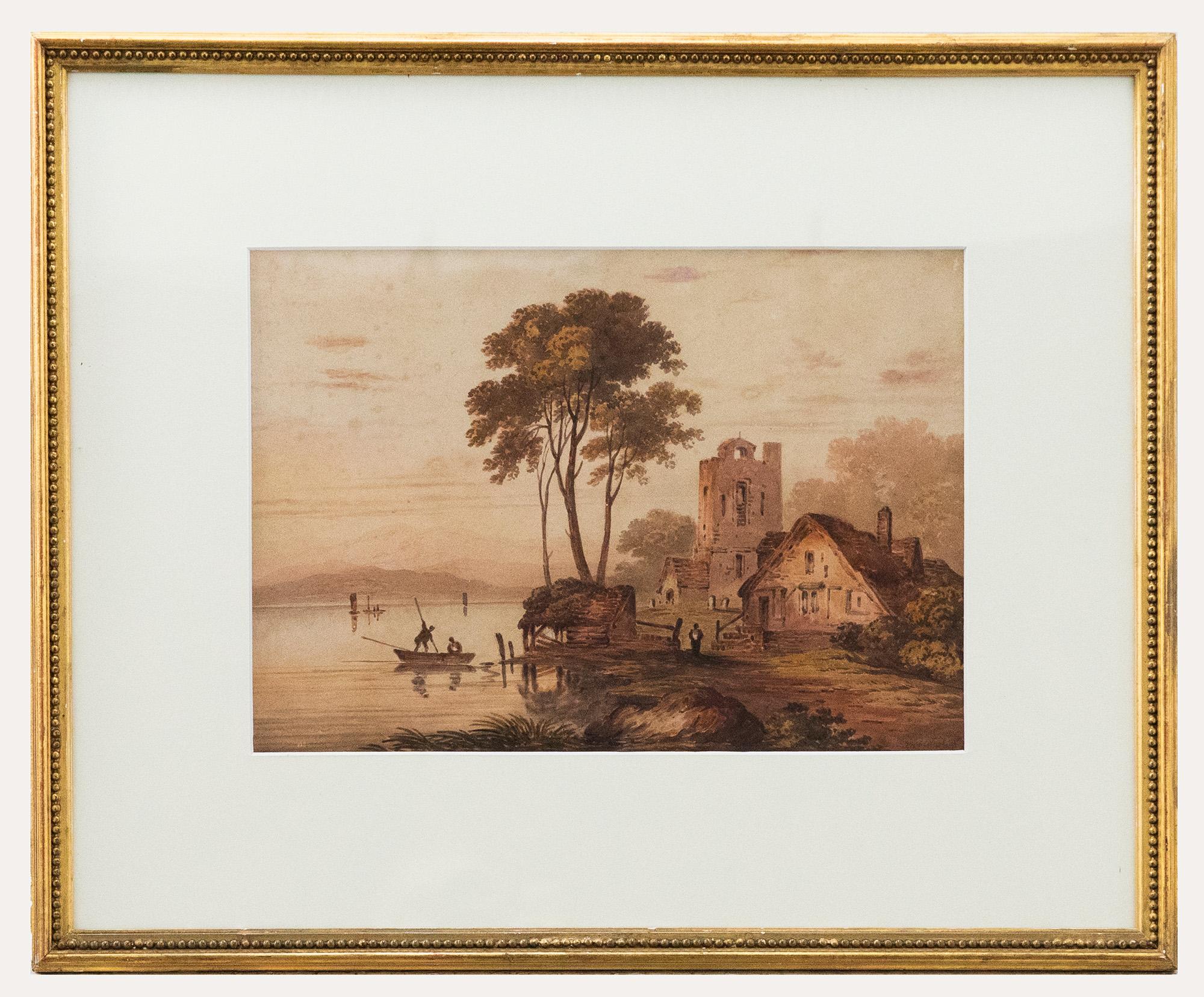A very fine watercolour landscape in the style of esteemed painter and astrologer John Varley (1778-1842). Presented in a 19th-century gilt frame with beaded detailing to the inner window. The painting bears the artist signature to the lower-right